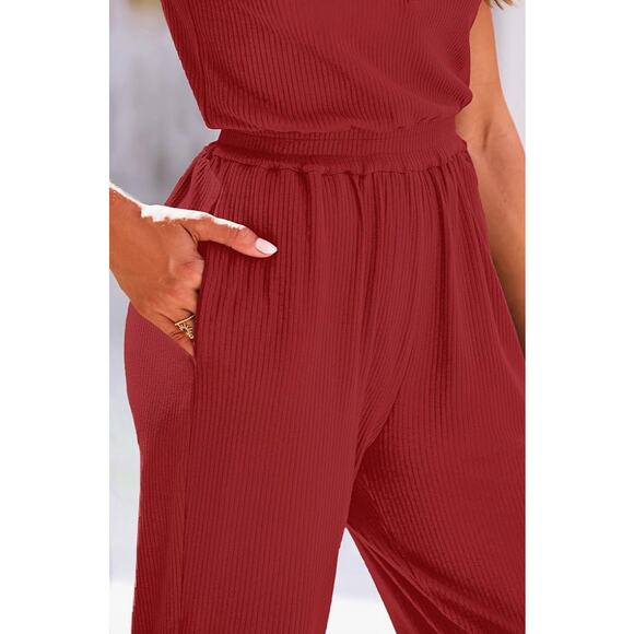 Ribbed knit jumpsuit jogger, romper, red size XL 16/18 NEW - Picture 4 of 16